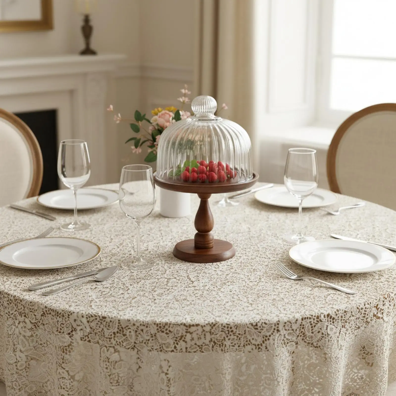 Round Cake Stand with Dome Lid and Knob Handle for Elegant Serving of Pastries at Family Meals
