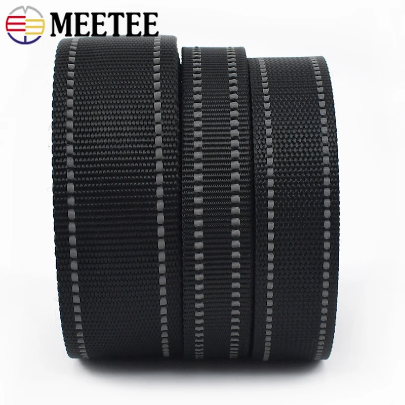2/5/10M Meetee 15-38mm Reflective Nylon Webbing Tape for Pet Collar Backpack Ribbon Strap Clothes Bias Band Sewing Accessories