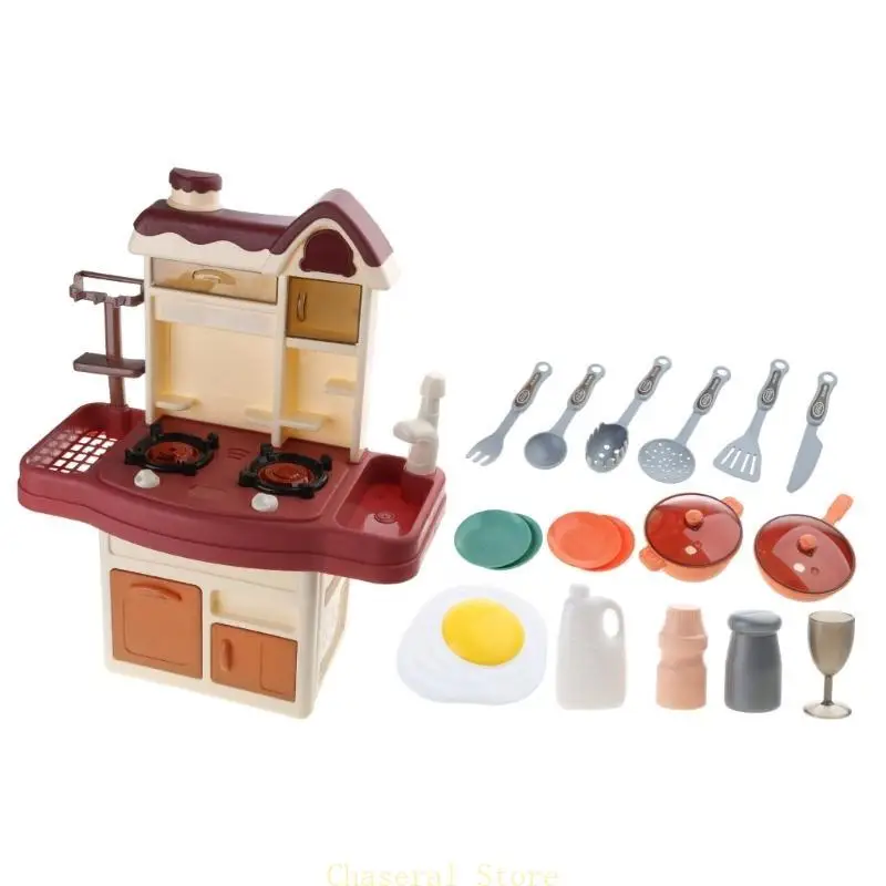 E7CE Little Kitchen Playset Kitchen Toy Set with Realistic Sound &Light for Play Sink, Cooking Stove with Steam for Play