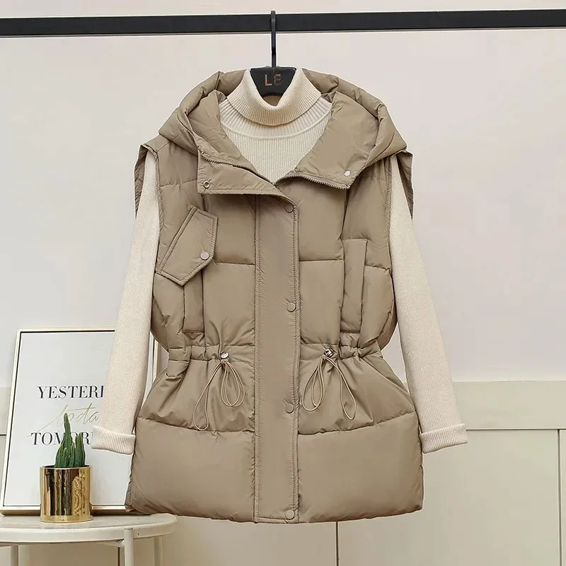 Women Sleeveless Vest Down Cotton Jacket Solid Korea Hooded Padded Vests 2024Ladies Casual Winter Coat Females Top Chaleco Mujer