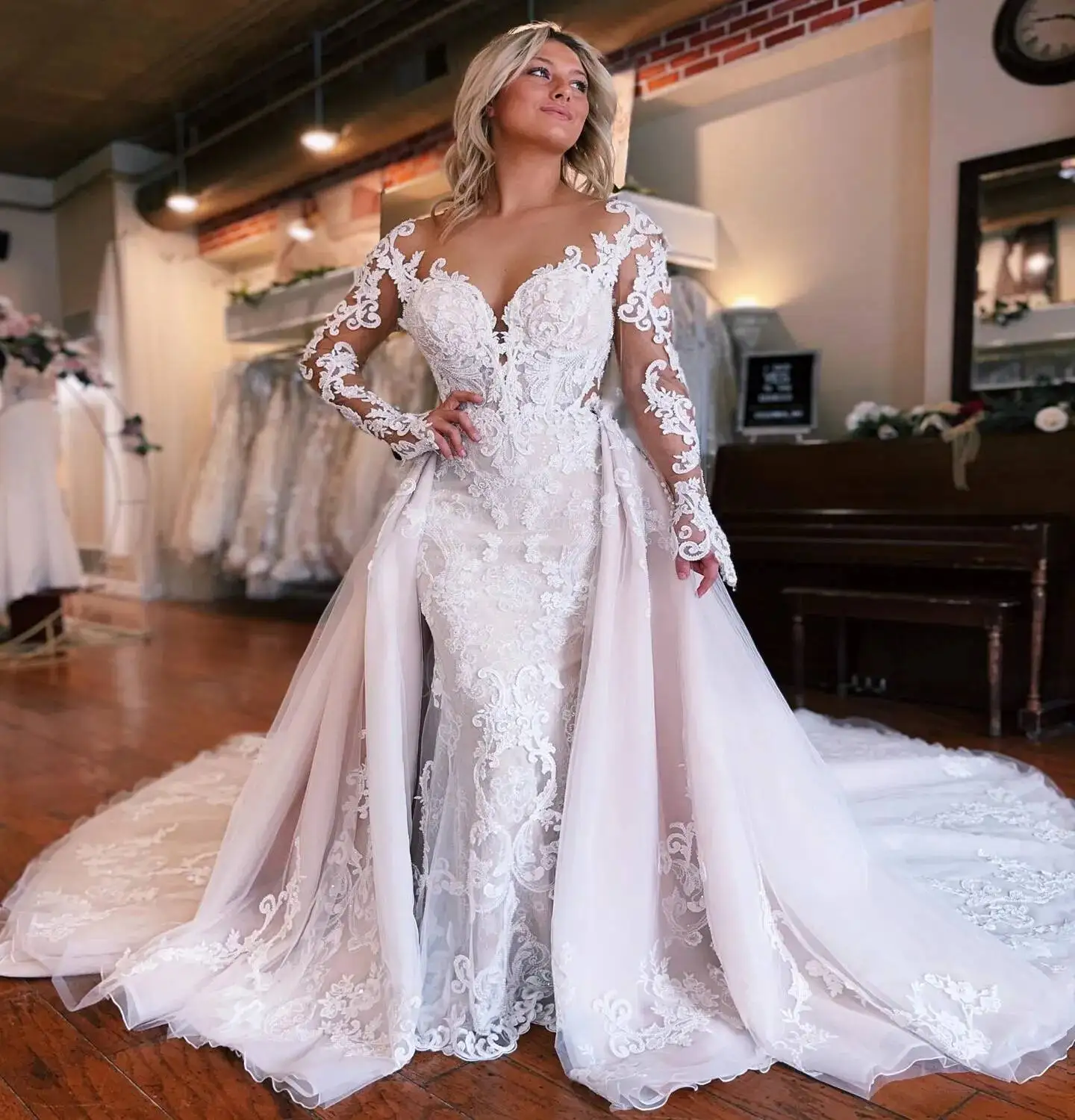 

Nov Arabic Aso Ebi Plus Size Lace Wedding Dress Ivory Beaded Mermaid Detachable Train Vintage Sexy Bridal Gowns Dresses