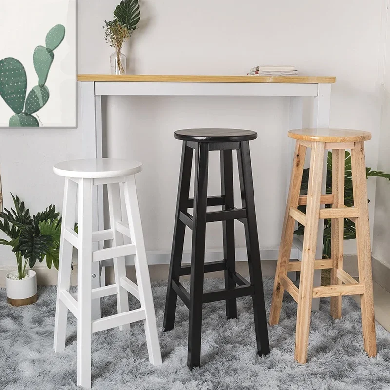 

Nordic Solid Wood Bar Stool High Backless Round Stool Rubberwood Kitchen Bar Chair Modern Home Use Seven Inch Seat Height