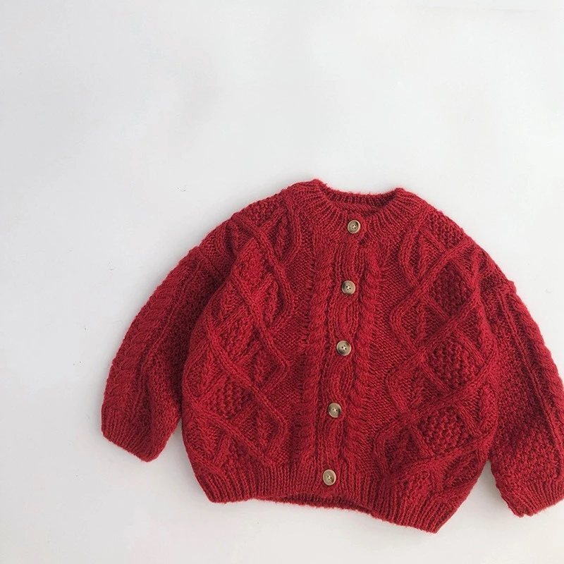 New Childrens Christmas Red Sweater Autumn/Winter Boys Knitted Twists Sweater Girls Baby Loose O-Neck Knitwear Tops