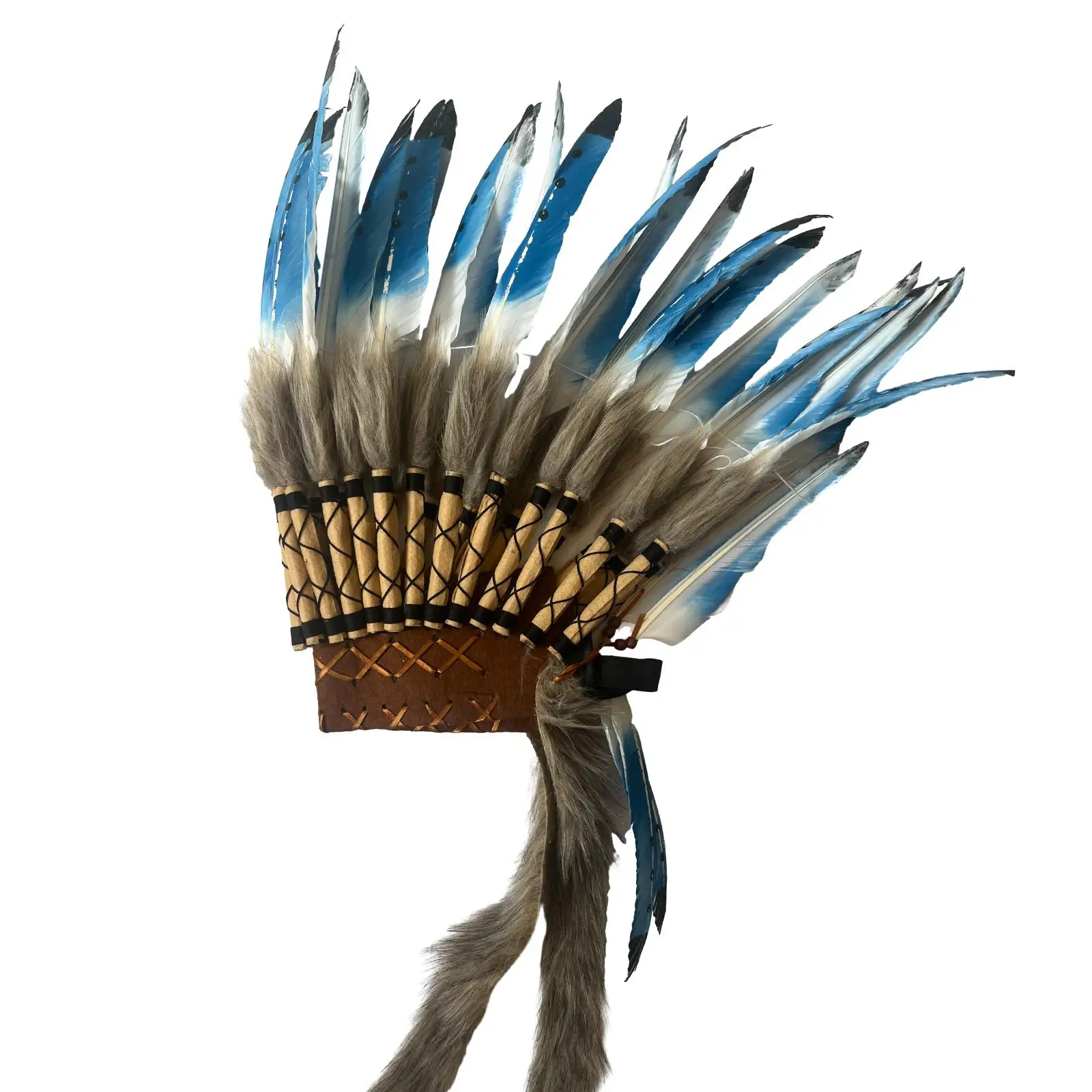 

Chief Indian Hat Accessory Men Women Headwear Artificial Feather Headdress for Stage Show Cosplay Fancy Dress Halloween Carnival