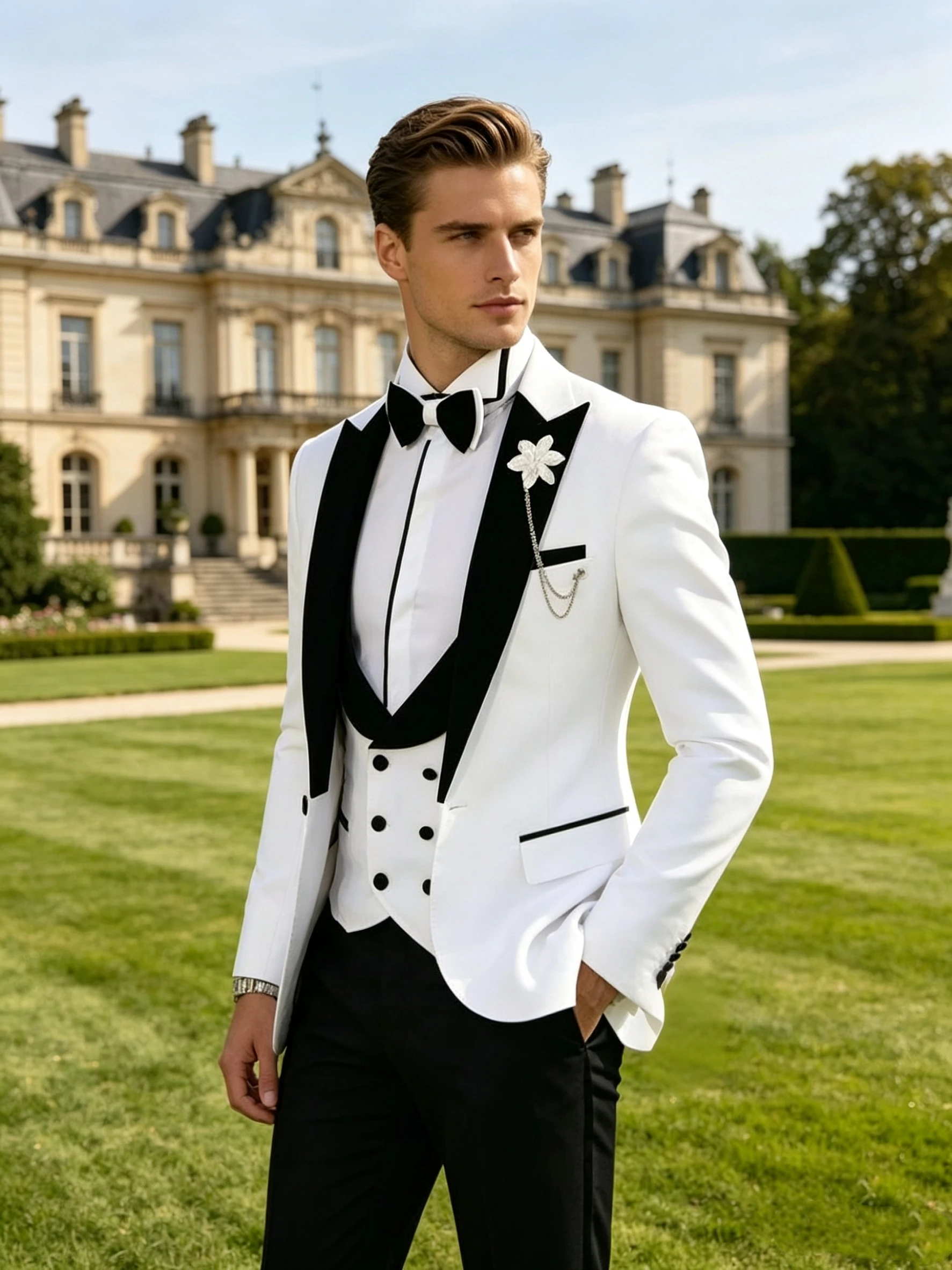 

Men's 3 Piece Formal Business Suit Slim Fit Peak Lapel Groom Tuxedo Best Man Wedding Party Blazer Vest Pants Set Men Outfits