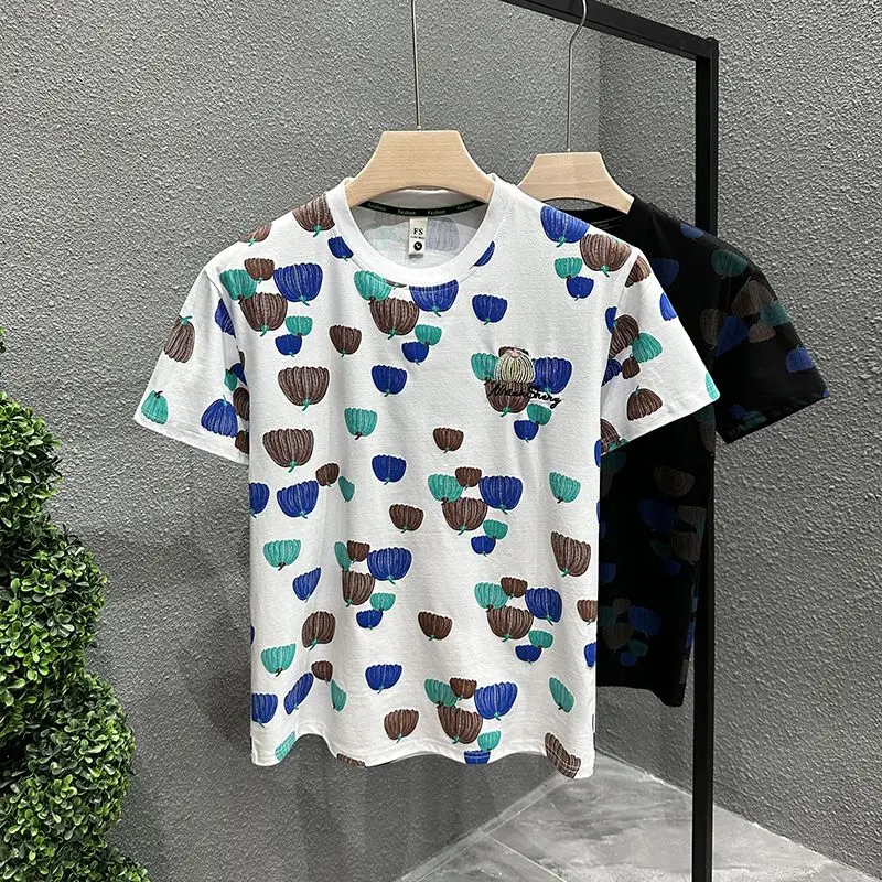 Men's Crew Neck Short Sleeve 2024 Summer New Korean Edition Trend ins Slim Personality Pumpkin Embroidery Casual T-Shirt Trend