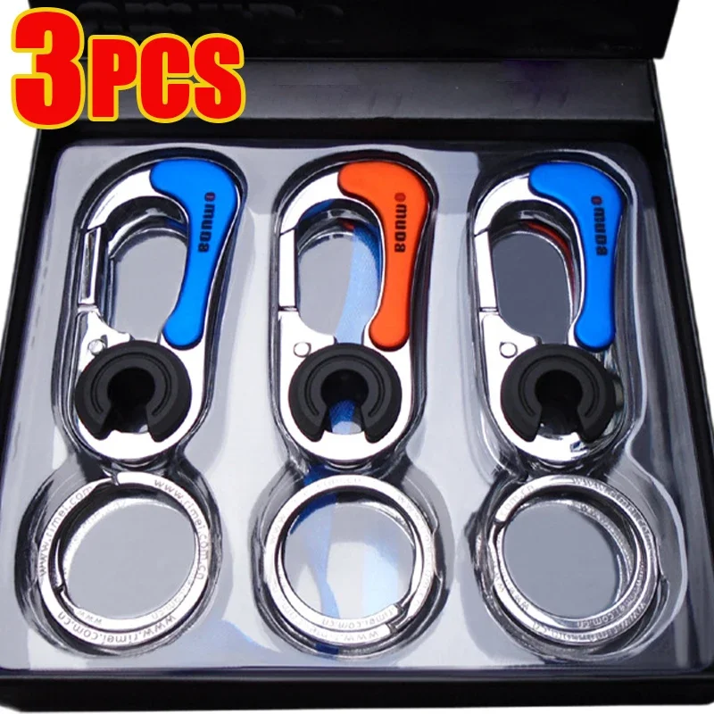

3pcs Keychain Men Stainless Steel Buckle Outdoor Carabiner Climbing Tool Double Ring Car Fishing Hook Key Ring Accessories