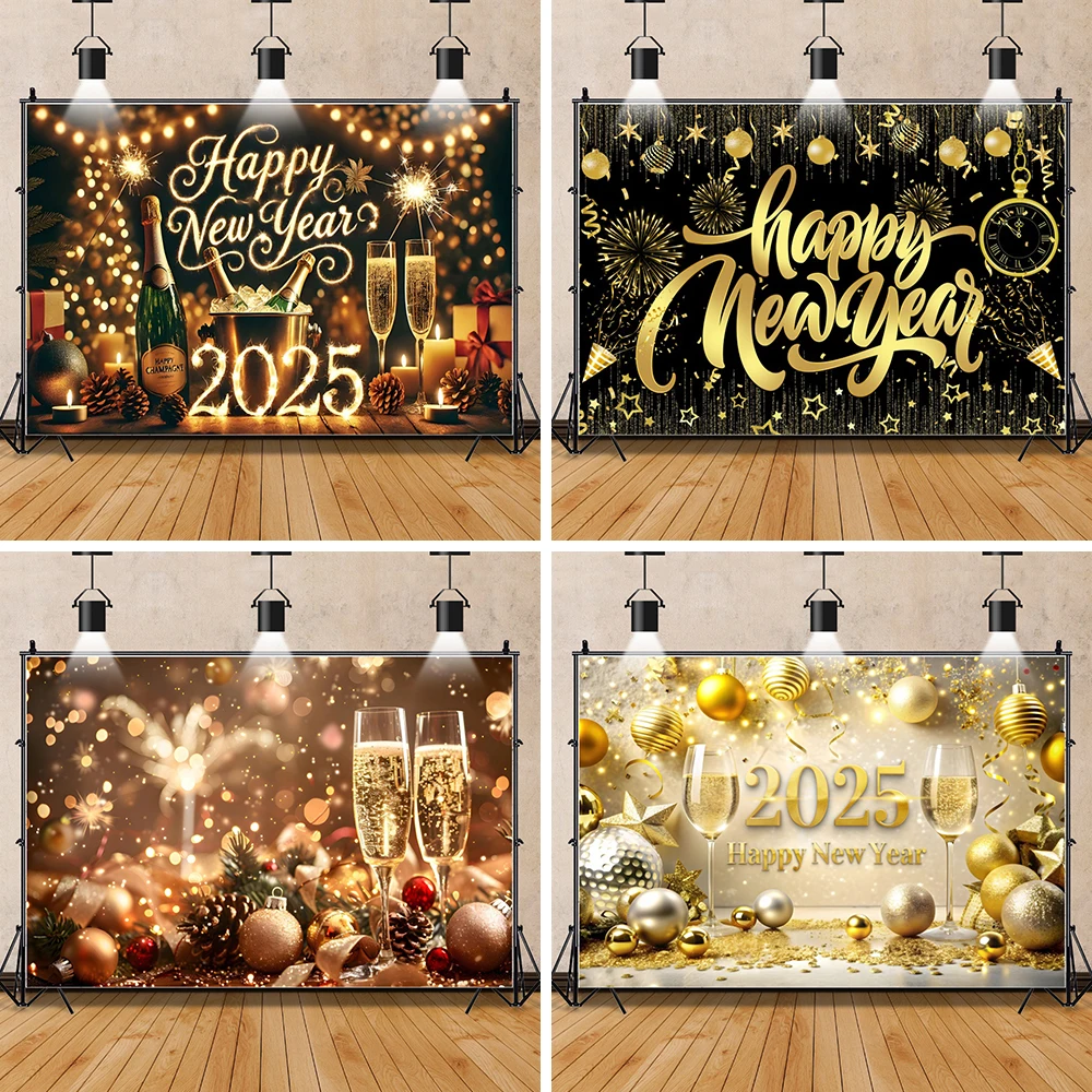 Sparkling New Year Photography Background Balloons Champagne Fireworks Party Decor Banner Photozone Backdrop Photo Studio Props