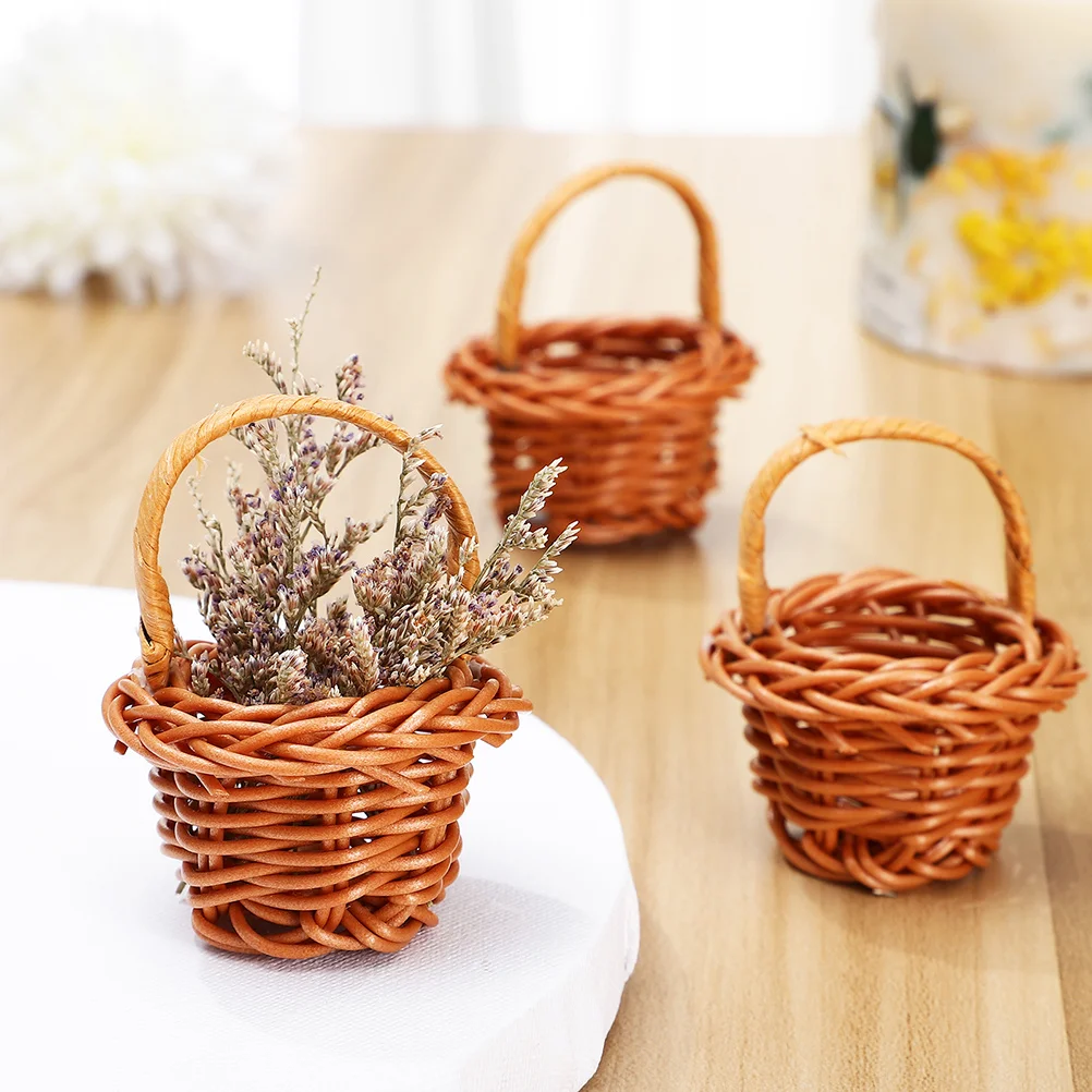 

6 Pcs Woven Basket Baskets Tiny House Accessories Mini Candy Storage Plastic Wicker Micro Scene Miniature