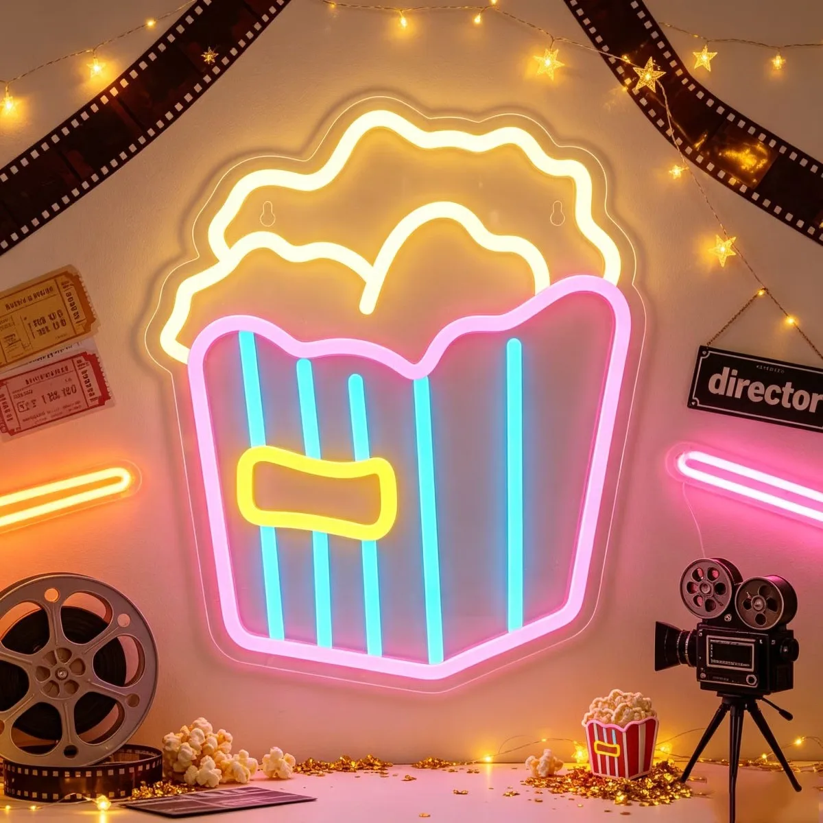 Colorful Popcorn Neon Sign LED Wall Hanging Lamp Home Theater Cinema Snack Shop Window Art Decorative Light