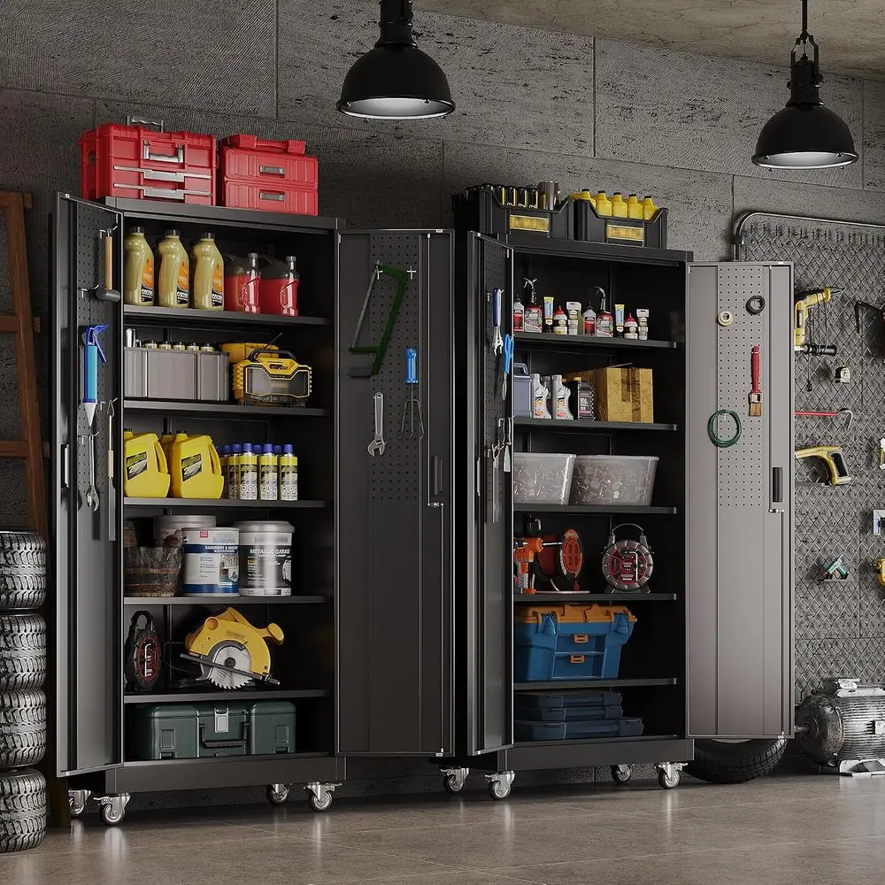 Metal Storage Cabinet with Wheels and Pegboard, 71