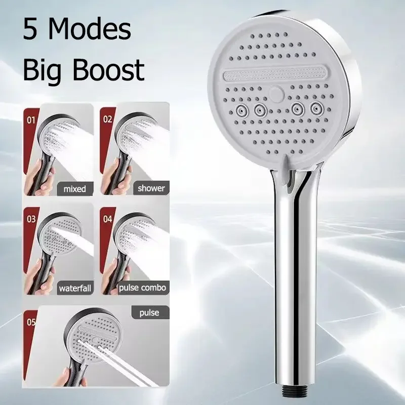 

5-режимная регулируемая насадка для душа с дождевой насадкой, большой расход, насадка для душа, экономия воды под высоким давлением, смеситель для душа, аксессуары для ванной комнаты