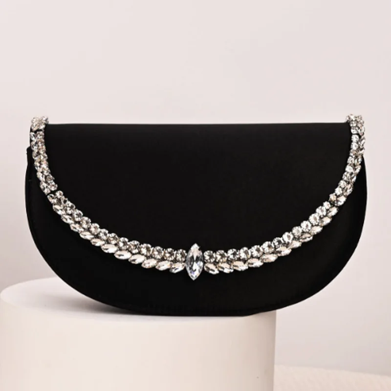 

Luxury Sparkling Diamond Asymmetrical Evening Bag Women's 2026 New Style Suede Saddle Bag with Rhinestone Crossbody Bag