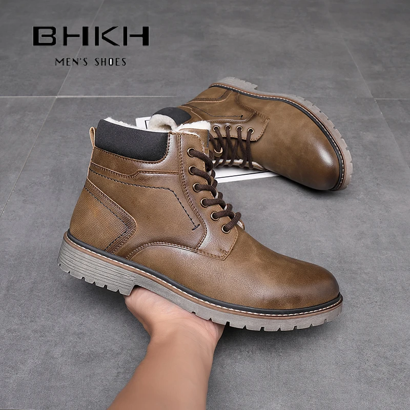 BHKH Retro Style Ankle Boots 2024 Winter Men Shoes Lightweight Lace-up Ankle Boots Casual Formal Footwear Brand Man Shoes