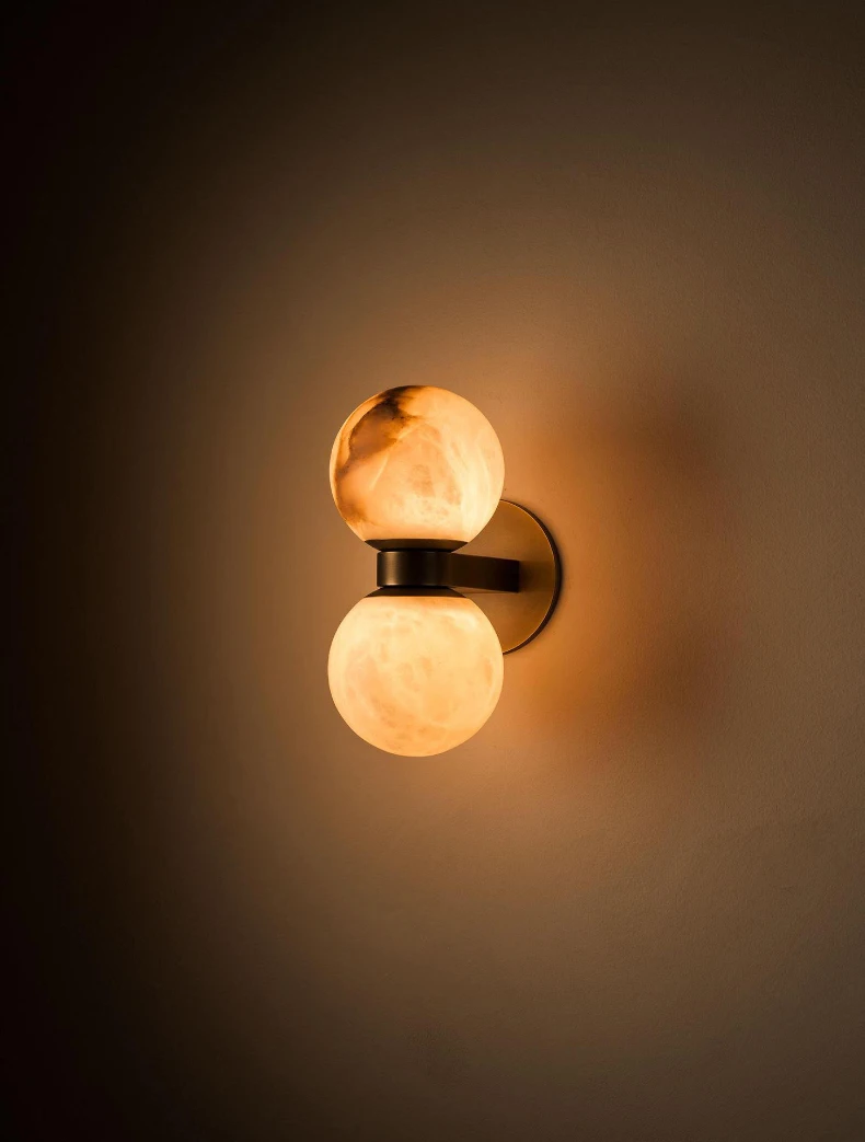 Art Natural Marble Ball Wall Lamp G9 Bulb Old Copper