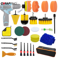 30Pcs Car Detail Brush Tools Kit Air Outlet Detail Clearance Brush Polishing Auto Sponge Electric Drill-Brush Set Car Clean Tool