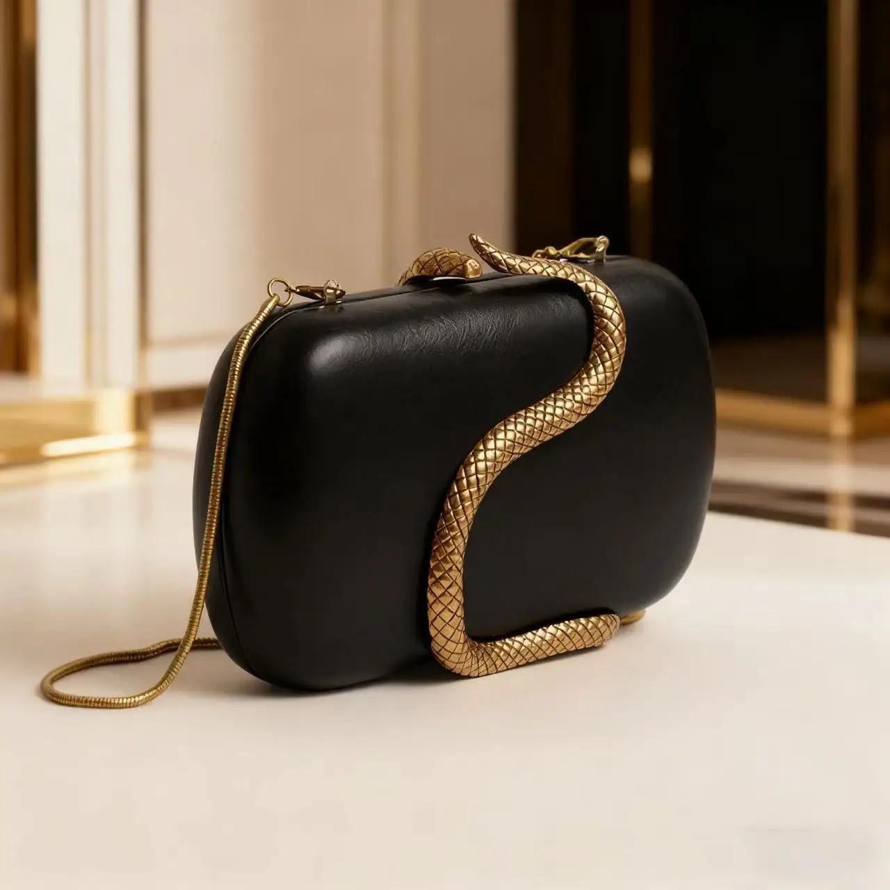 

Женская вечерняя сумка Ele, модная сумка-клатч из искусственной кожи под змеиную кожу, сумка через плечо для ужина, вечеринки, в американском ретро-стиле