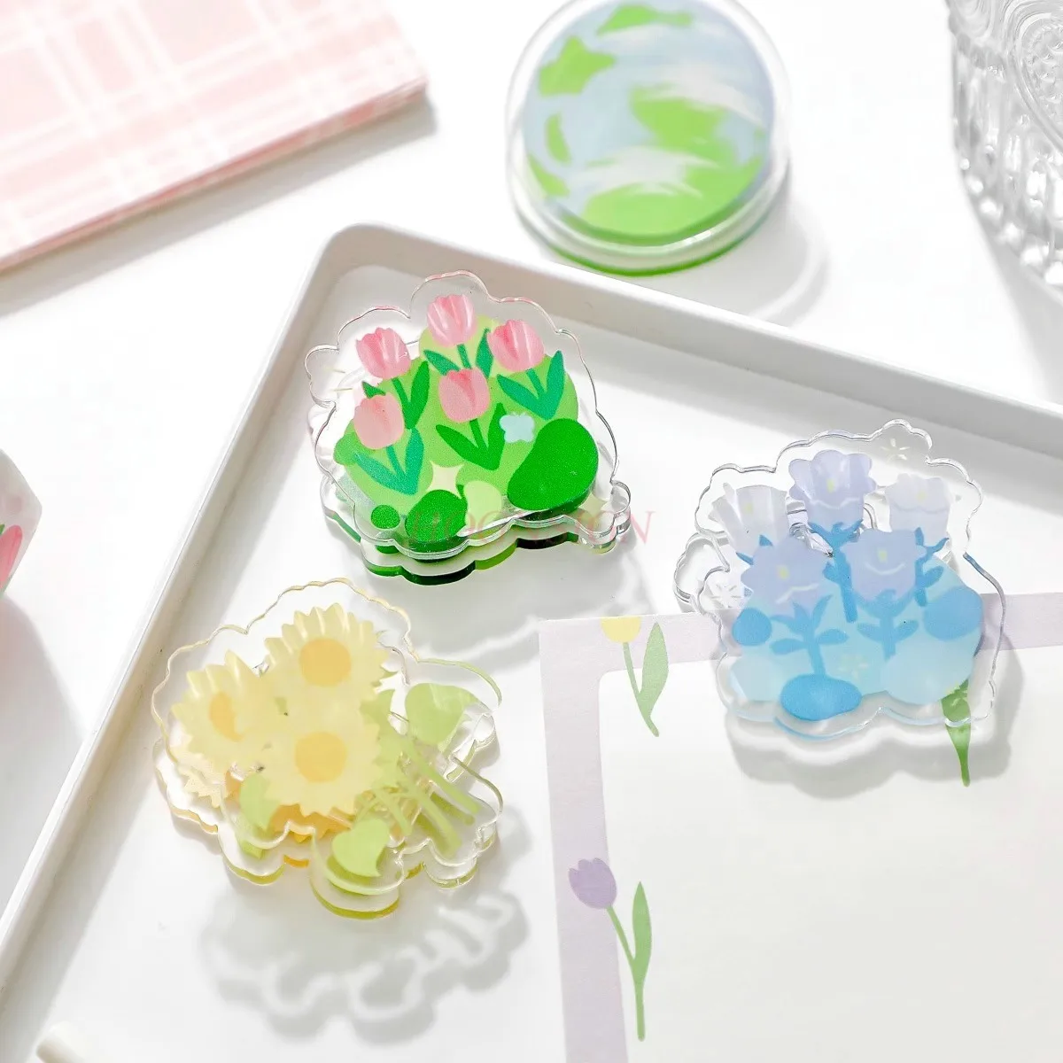 

1pcs Afternoon Garden Acrylic Stationery Clip Sunflower Tulip Hand Account Clip Student Memo Clip Storage Clip