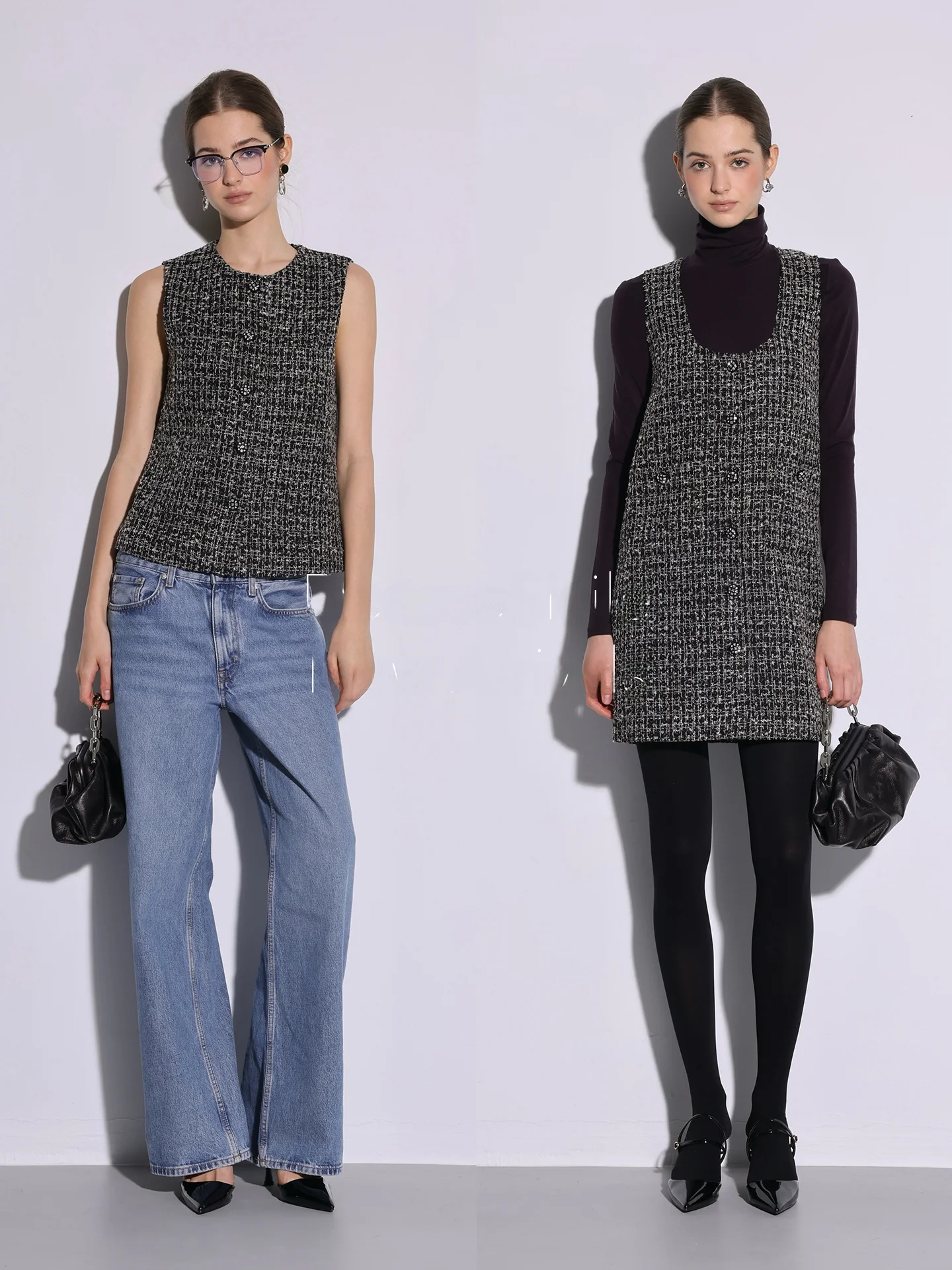 

Комплект Ele Commute U-Ne Dr Set Deesicile Little Fraance Series: твидовый жилет с круглым вырезом и комплект U-Ne Dr Ensemble Ci Wear