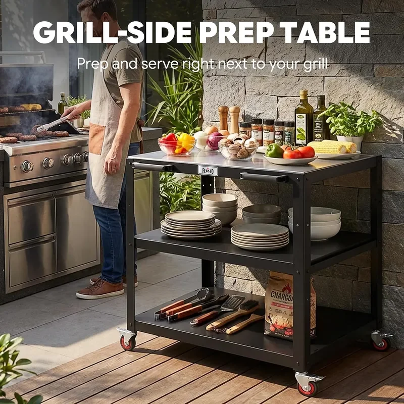 3-Shelf Pizza Oven Table with Lockable Wheels 36x 24
