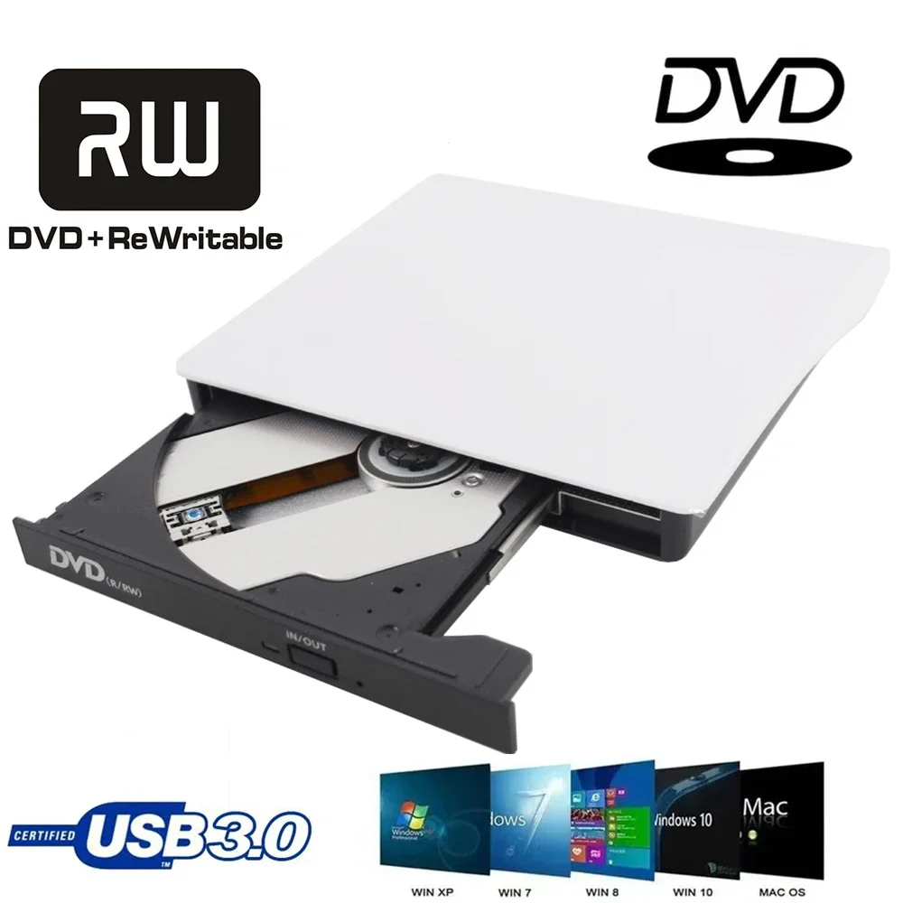 Reproductor de DVD externo USB 3,0 portátil, unidad RW, grabador de CD, Compatible con ordenador portátil de escritorio, Windows, Linux, OS, Apple, Mac, negro