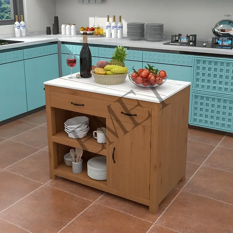Kitchen island island separate open solid wood dining side cabinet rock slab customization