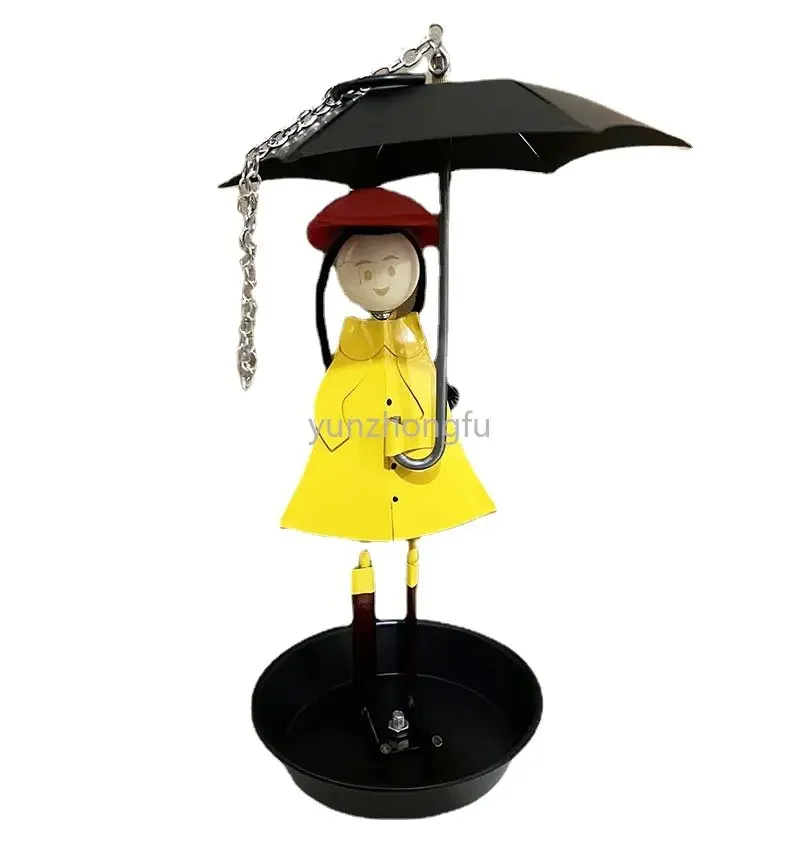 Little Girl with Umbrella Metal Outdoor Courtyard Feeder