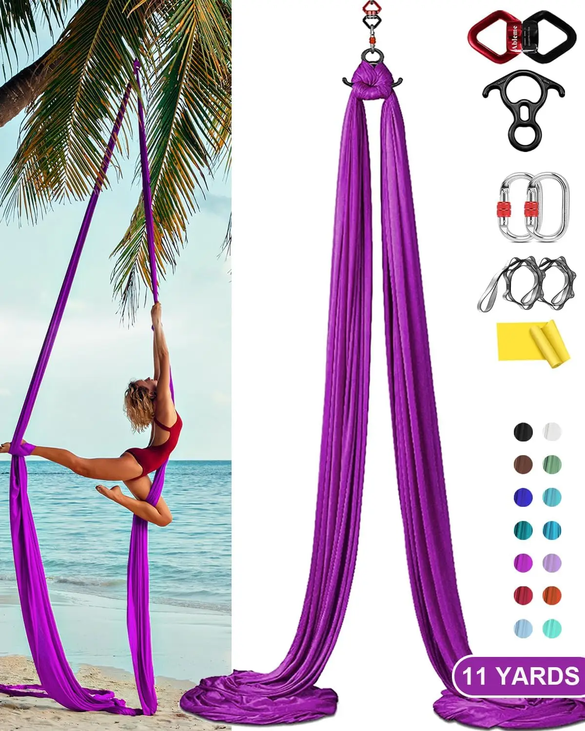 

Aerial Silks Yoga Swing Hammock Kit: Nylon Tricot Silk Aerial Dance Flying for Home/Gym Gymnastics, Antigravity Inversion Hardwa