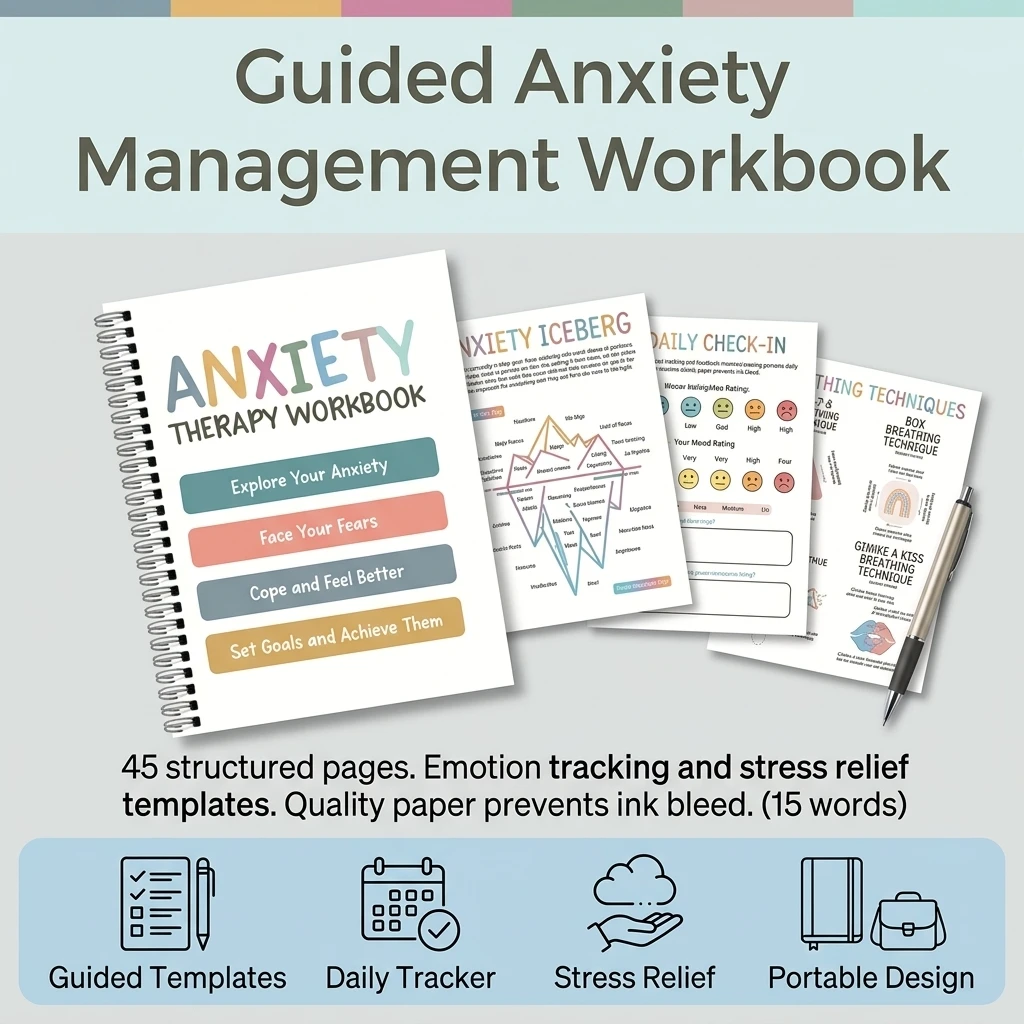 45 Pages Anxiety Management Workbook Emotion Tracker Journal Coated Paper Stress Relief Notebook with Guided Templates for