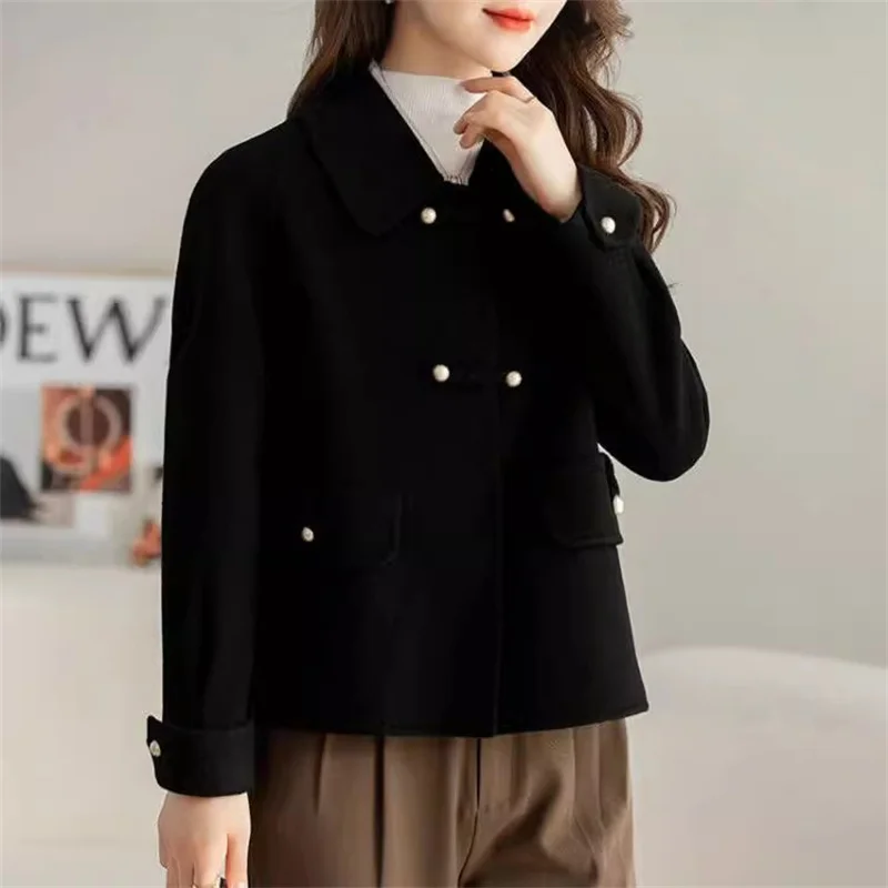 2024 Autumn/Winter New Double sided Velvet Coat Women\'s Short Korean Loose Double sided Woolen Coat High end Woolen Coat Khaki