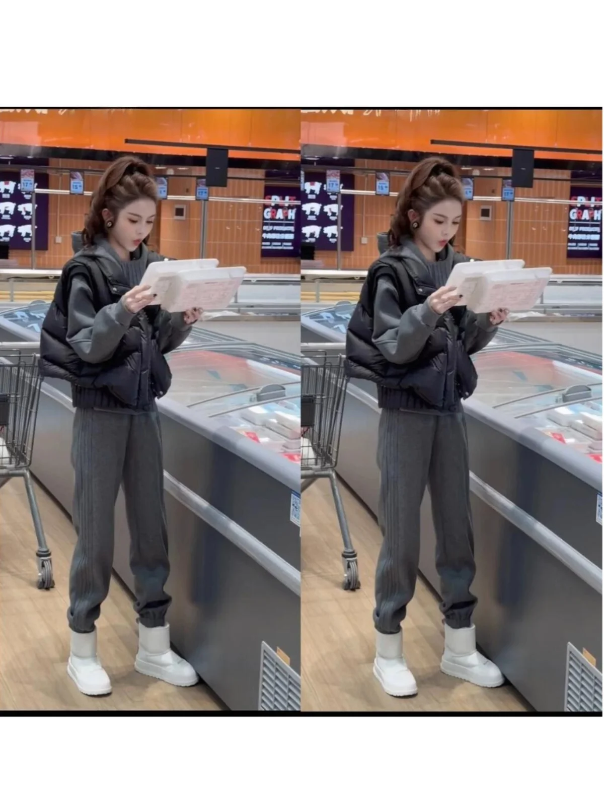 

Новый женский повседневный спортивный костюм: худи и брюки с высокой талией, прямые штанины, модный корейский стиль, осень-зима