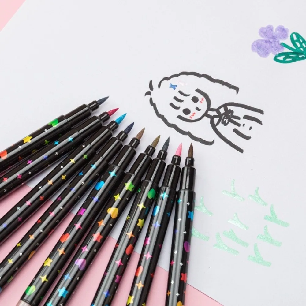 

24Colors Double-Headed Glitter Pens Colorful Fast-Drying Ink Dual-Tip Fine Brush Pens Water-Based Marker Pens Set Painting