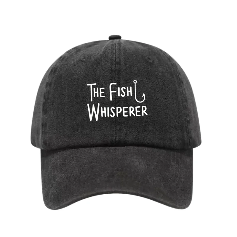 THE FISH WHISPERER Printed Washed Cotton Adjustable Baseball Cap Snapback Dad Hat Breathable Hat Golf Fishing Outdoor Sun Cap