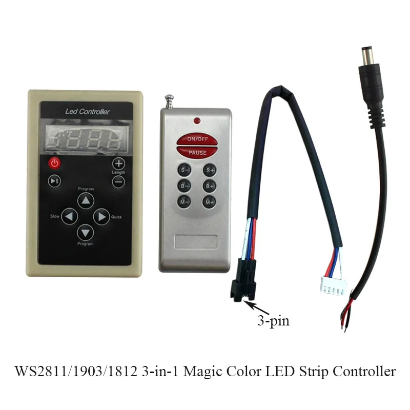 3-in-1 Magic Color LED Strip Controller Wireless RF Remote Controller for WS2811 LED Strip, 1903 Full Color 1812 Dimmer, DC5V