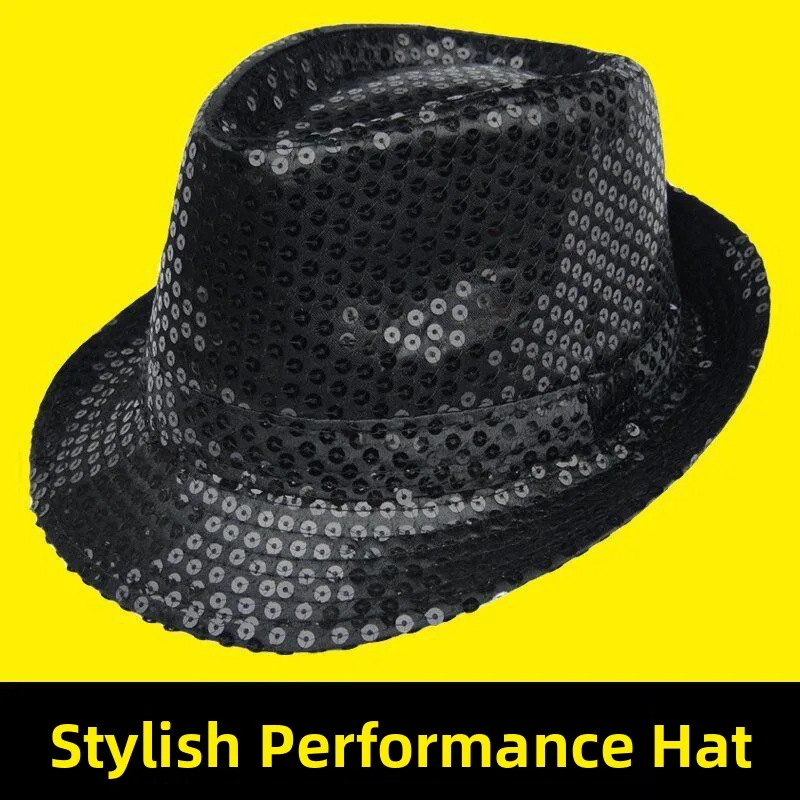 Korean Style Sequin Jazz Hat Adult Children Performance Dance Birthday Cap Black Sequin Party Hat Children Festival Hat view 2