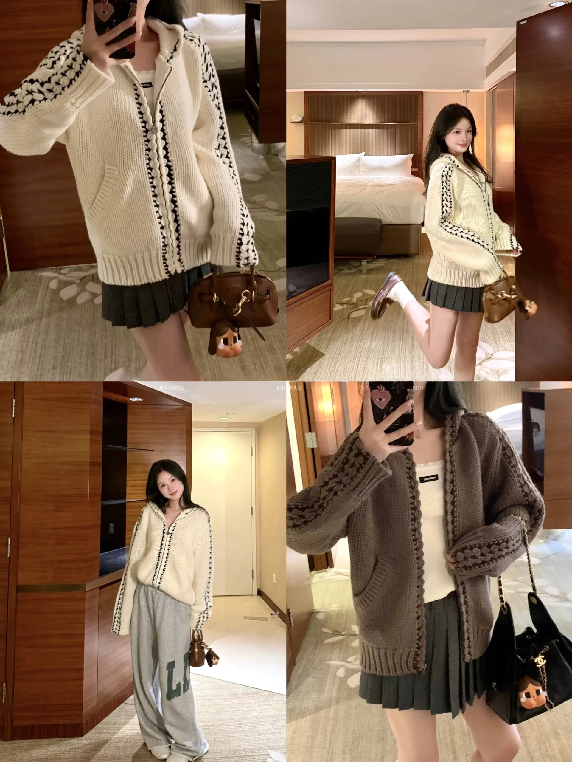 

Lazy Knitted Hat Jaet Color Blo Splicing Twist Design Early Autumn Loose Sle Women's Wool Blend Open Cardigan