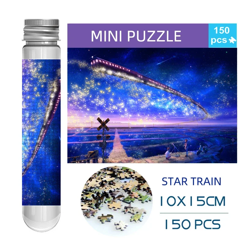 Mini Test Tube Jigsaw Puzzles, Star Train Descompressão Toy, Landamark Puzzle, Fridget Game, Decoração da família, 150Pcs