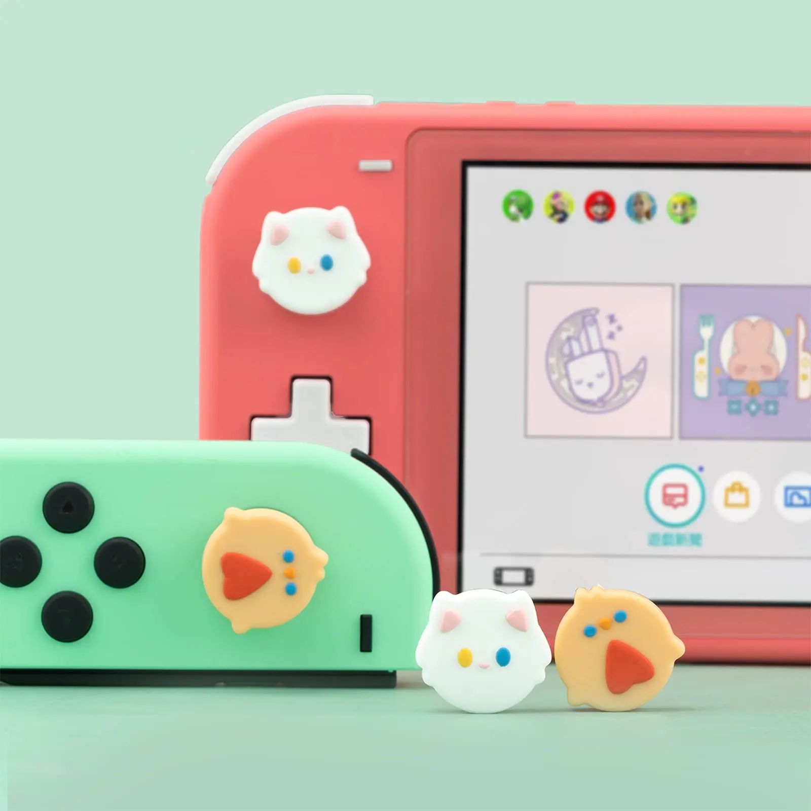 GeekShare-Jolis capuchons de pouce jetables et chat, housse de manette en silicone souple, compatible avec Nintendo Switch, OLED, Switch Lite, 4 pièces