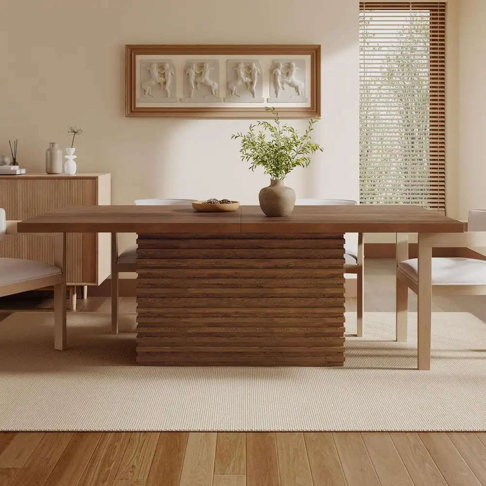 

84 Walnut Large Round Pedestal Dining Table for 8, Suitable for Home or Restaurant