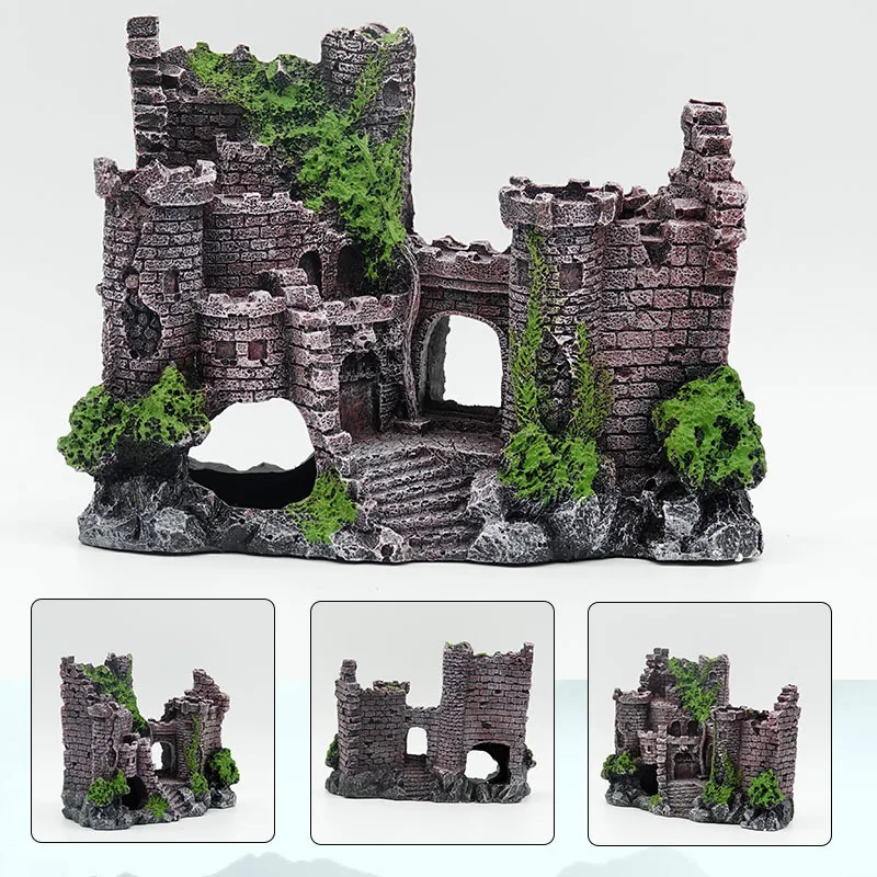 

1PC Aquarium landscaping resin crafts fish tank decoration ancient castle ruins European castle ornaments decoration