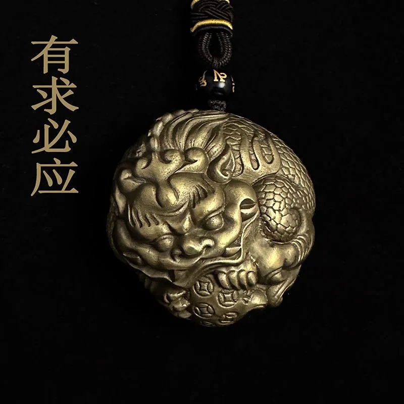Brass Wish-fulfilling Handheld Pixiu Holding Ball Cultural Plaything Men's Stress Relief Creative Gift Small Ornament