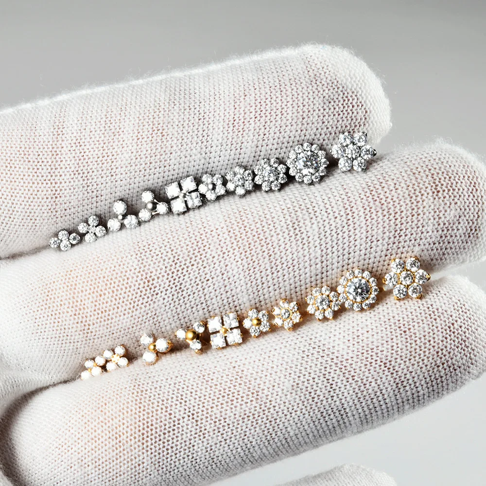 1 قطعة ASTM F136 G23 التيتانيوم زهرة الزركون القرط مربط داخليا الخيوط Labret الأذن الشفاه الزنمة اللولب الغضروف ثقب المجوهرات