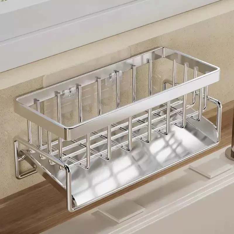 

Kitchen Sponge Holder Stainless Steel Sink Drain Rack Soap Drainer Towel Rack Shelf Organizer bathroom Storage Accessories