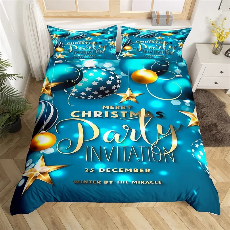 Xmas Bedding Set Microfiber Christmas Garland Duvet Cover Twin 3D Christmas Hat Bell Balls Comforter Cover For Girls Teens Gift