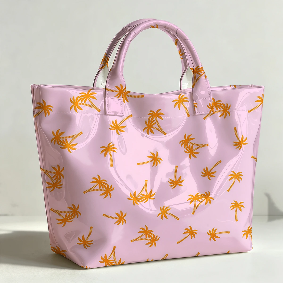 Pink tropical coconut PVC Tote Bag Waterproof Transparent Jelly Bag Beach Bag Tote Pouch Bow Handbags Storage Bag