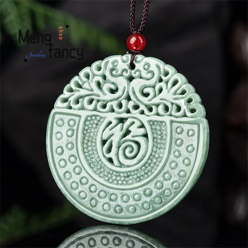 Natural A-goods Jadeite Bean Seed Hollow Antique Fortune Lianlian Jade Pendant Simple Exquisite Mascots Fashion Jewelry Souvenir