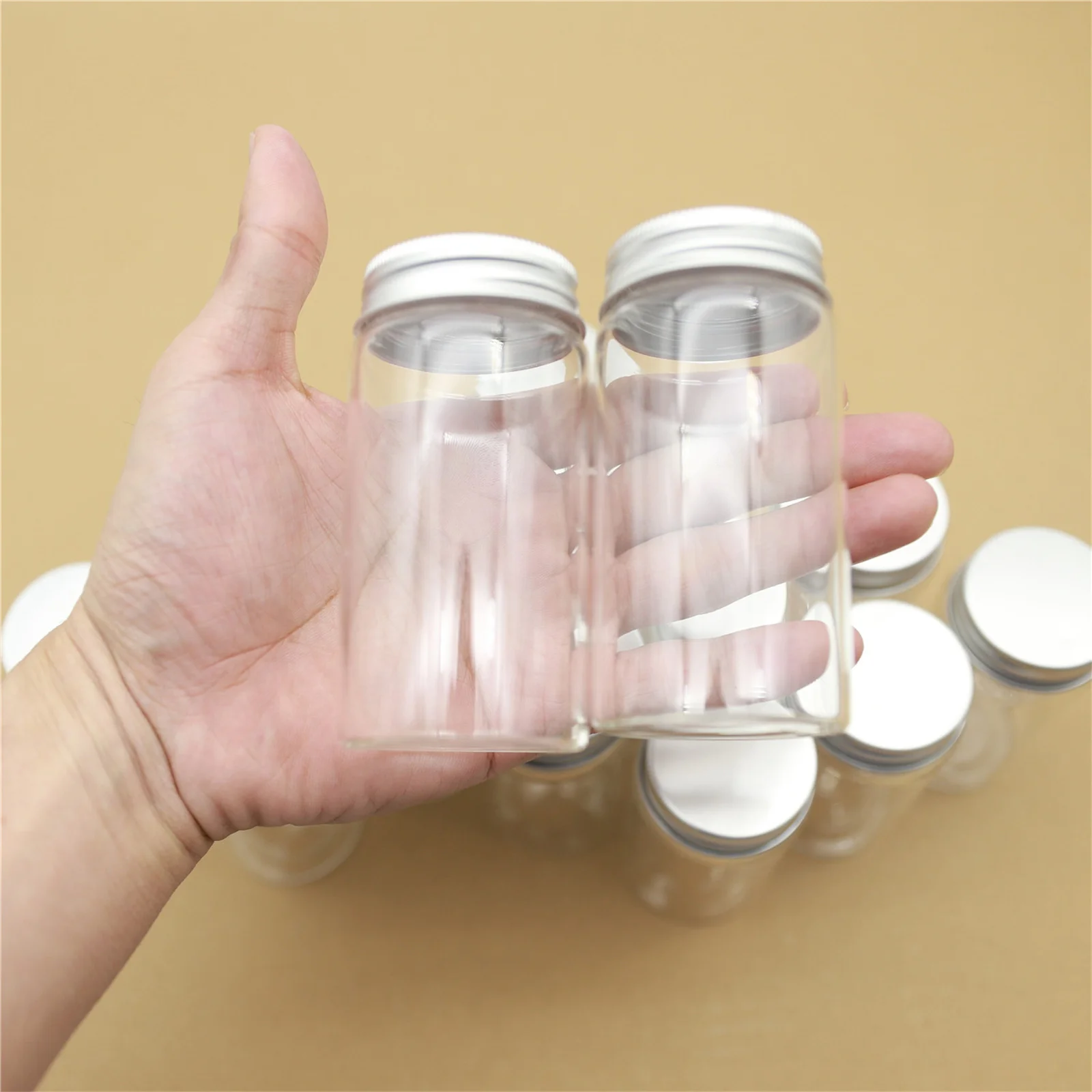 12 pcs/lot Decorative Glass bottle 120ml small Glass Bottle jars Silver Screw Cap mini Jars DIY Craft Transparent empty bottles