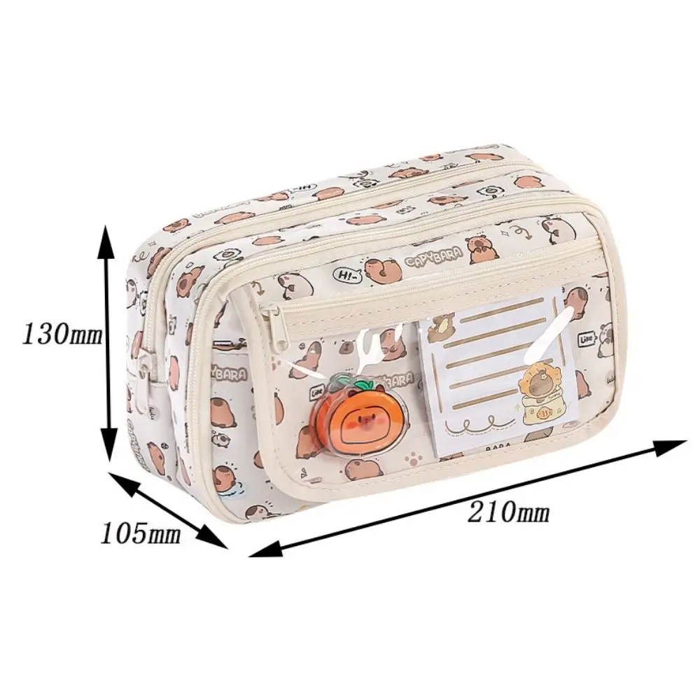 Multi camada capivara saco de papelaria bolso transparente lona capibara lápis saco flip capa grande capacidade dos desenhos animados caneta bolsa