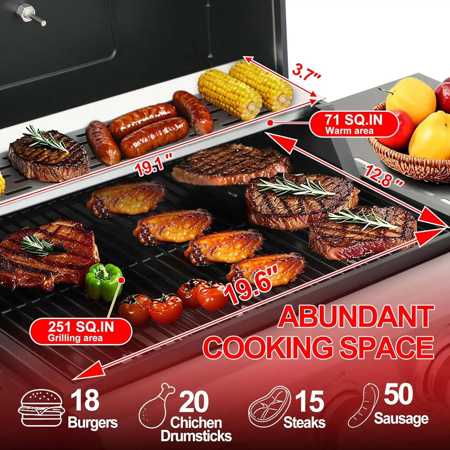 Parrilla de gas propano de 3 quemadores con salida de 30.000 BTU: gestión de grasa de fácil limpieza y distribución uniforme del calor para barbacoa perfecta (3-Bu