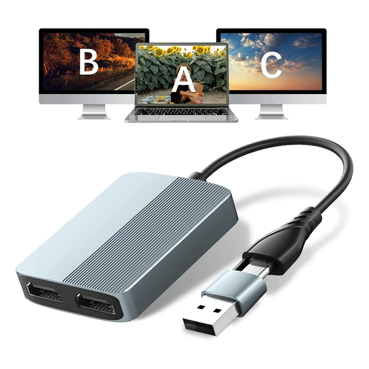 Adaptador eficiente compatível com USB 3.0 para Dual HDMI para 2 monitores